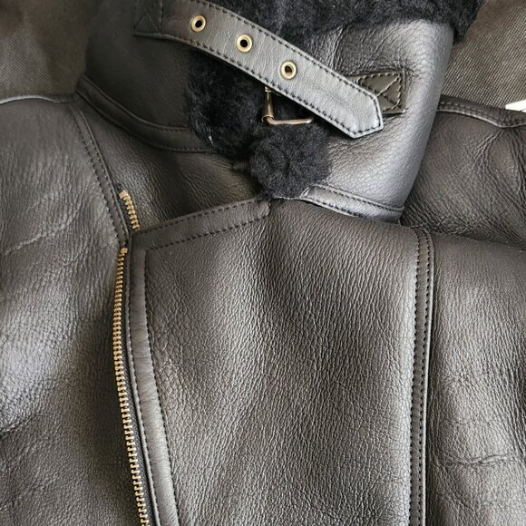 Sheepskin Shearling Aviator Leather Jacket - Picture 9 of 13